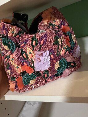 Blush Beaded Floral Mini Purse ✨ Sequin Statement Bag